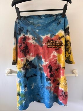 Tie-Dye Graphic Tee "Can't Lose With Puppies and Booze"